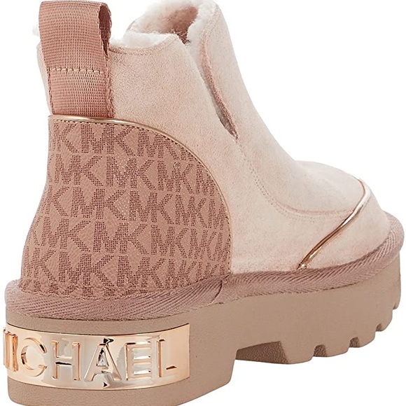 New Michael Kors Alfie Pink Fawn Rose Gold Suede Monogram Boot - Picture 2 of 15